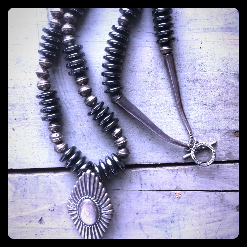 Sterling southwest Navajo pearl, hematite necklace